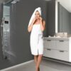 X-XONIER Stainless Steel 304 Grade 6 in 1 Shower Tower System With LED Rainfall Shower Body Massage Spray SS Handheld, Temperature Display, Easy Connect, Mirror Finish (Silver)